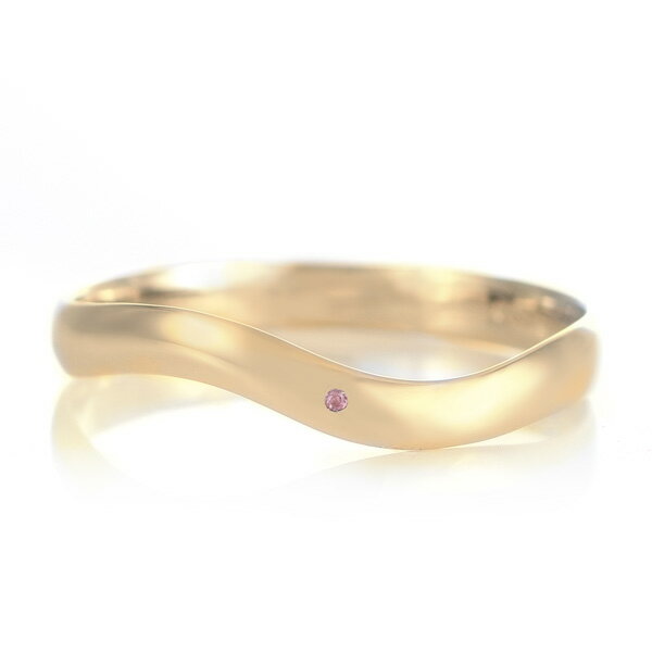 結婚指輪 マリッジリング 18金 ゴールド つや消し マット 甲丸 ウエーブ 天然石 ピンクトルマリン【楽ギフ_包装】 末広 【今だけ代引手数料無料】