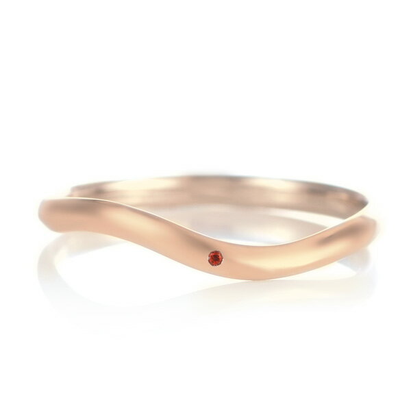 結婚指輪 マリッジリング 18金 ピンクゴールド つや消し マット 甲丸 ウエーブ 天然石 ガーネット【楽ギフ_包装】 末広 【今だけ代引手数料無料】