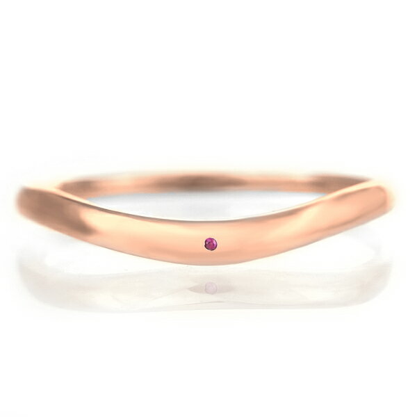 結婚指輪 マリッジリング 18金 ピンクゴールド つや消し マット 甲丸 V字 天然石 ルビー【楽ギフ_包装】 末広 【今だけ代引手数料無料】