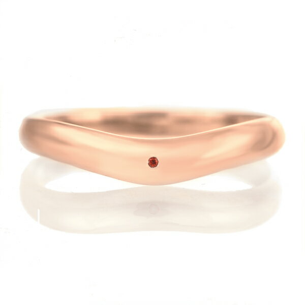 結婚指輪 マリッジリング 18金 ピンクゴールド つや消し マット 甲丸 V字 天然石 ガーネット【楽ギフ_包装】 末広 【今だけ代引手数料無料】