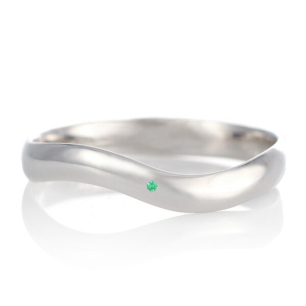 結婚指輪 マリッジリング プラチナ つや消し マット 甲丸 ウエーブ 天然石 エメラルド【楽ギフ_包装】 末広 【今だけ代引手数料無料】