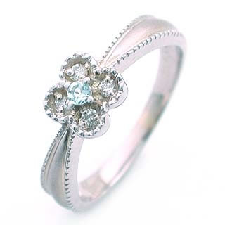 アクアマリンのワンポイントがキュート( 3月誕生石 ) K18WG アクアマリンデザインリング【冬ボ...