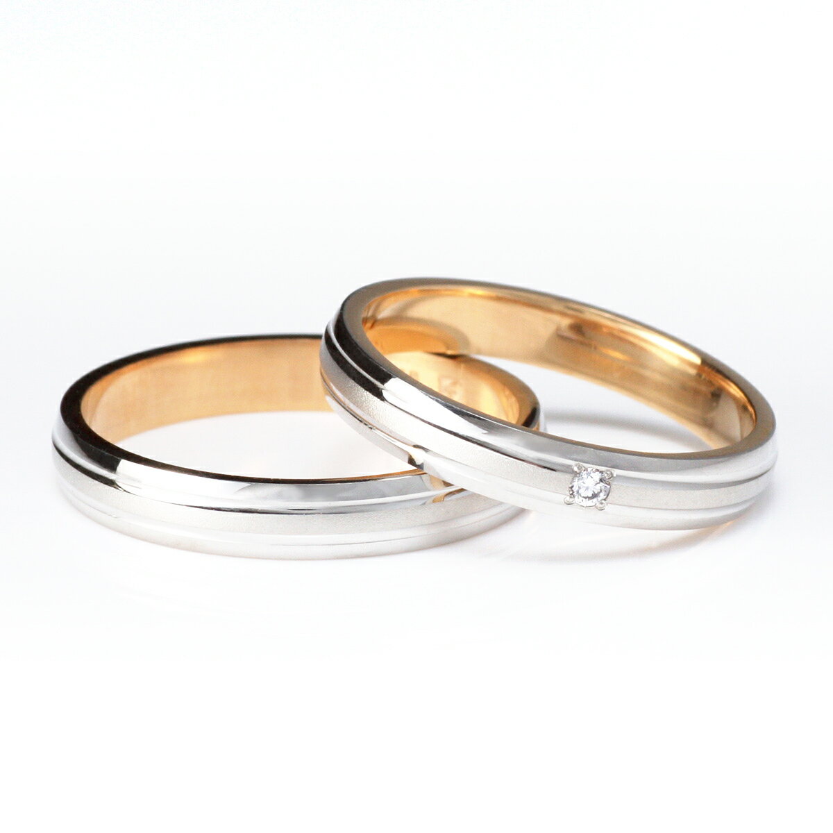 ピンクゴールド プラチナ ダイヤモンド ペアリング シンプル 結婚指輪 マリッジリング 18金 2本セット 【楽ギフ_包装】 末広 【今だけ代引手数料無料】