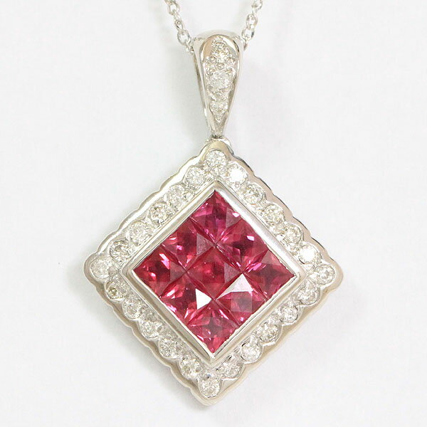 ミステリーセッティング ルビー 計1.30ct/ダイヤモンド 計0.49ct ネックレス 18金ホワイトゴールド(K18WG) 【中古】 ジュエリー 【新品仕上げ済み】 netshopのサムネイル