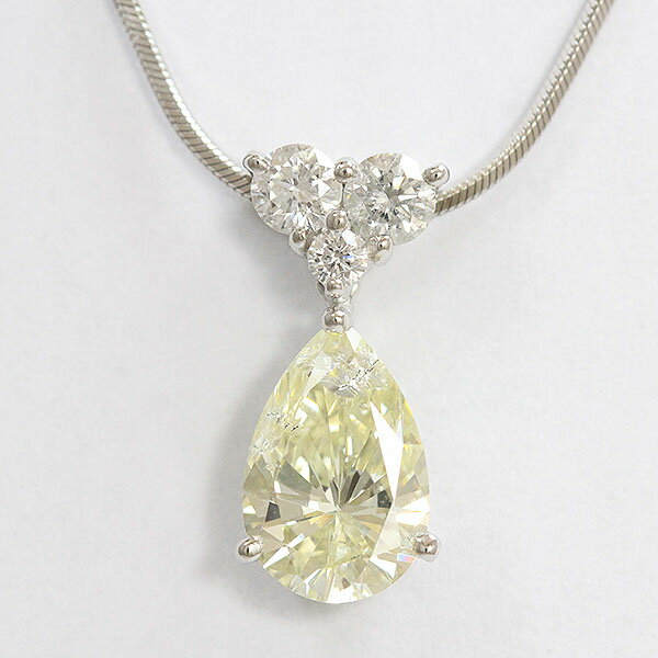 VLY/I1 ペアシェイプ イエローダイヤモンド 1.439ct/ダイヤモンド 計0.28ct ネックレス プラチナ(Pt850/Pt900) 【中古】 ジュエリー 【新品仕上げ済み】 netshop