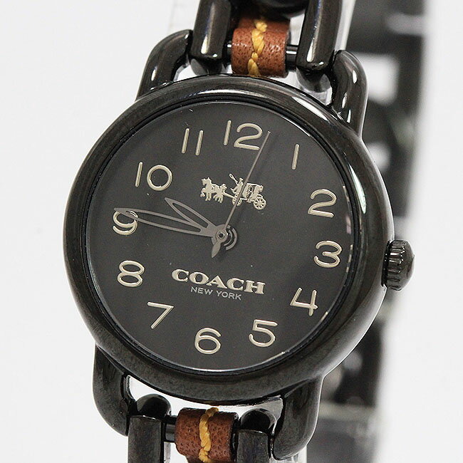 COACH(コーチ) レザーチェーン CA97.7.34 黒 ブラック文字盤 ステンレススチール(SS) クォーツ レディース 【中古】 腕時計 netshop