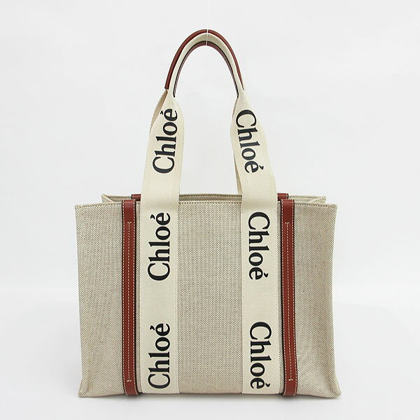 chloe(クロエ) ウッディ トートバッグ ミディアム ベージュ キャンバス×レザー【ブランドバッグ】 【中古】 netshop【20241111】のサムネイル