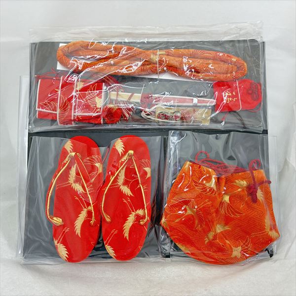 女児小物セット 着物 きもの 赤色×金色/朱色×金色 【リサイクル 着物】【中古】 all shop　hd