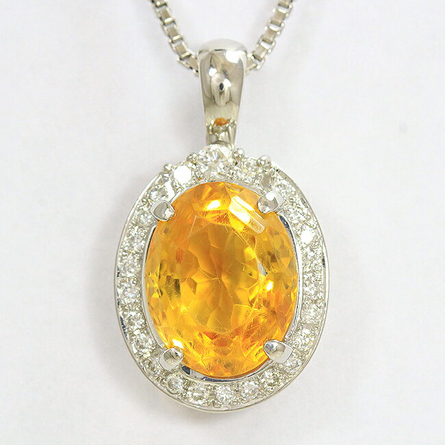 シトリン /ダイヤモンド 計0.58ct ネックレス プラチナ(Pt850/Pt900) 【中古】 ジ...