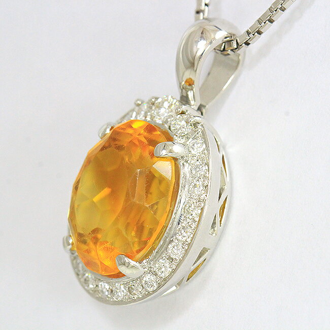シトリン /ダイヤモンド 計0.58ct ネックレス プラチナ(Pt850/Pt900) 【中古】 ジ...