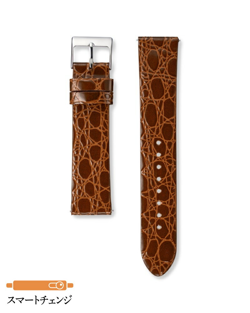 【商品詳細】SEIKO 牛革ワニマルフ型押 (切身/エナメル仕上げ) 品番:RS11C18BN 希望小売価格:￥4,620円(税込み) カン幅:18mm 美錠幅:16mm 厚み:約2.5mm バンド長さ:(剣先側-美錠側)120mm-75mm 素材:牛革(カーフ) 裏材:テグラン カラー:茶色 仕立て:切身 美錠色:銀 バンド情報:スマートチェンジ 【コメント】 やわらかな着け心地の牛皮革マルフ柄の型押しを施し、ツヤが特徴のバンドです。 治工具なしで付け替えが可能な、スマートチェンジでバンドの交換が安易です。 現在付いている銀色の美錠は、金色の美錠に交換できますのでご連絡下さい。 デザイン/素材が変わる場合がありますので予めご了承願います。 バンドの模様に関しましては、天然の素材を使用しておりますので画像の柄とは異なります。 模様に対しての返品交換は受け付けておりませんので予めご了承下さいませ。 ※付属部品や仕様については、改良等により予告なく変更する場合がございます。予めご了承ください。　