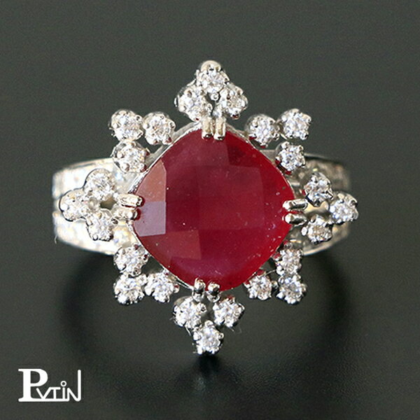 ルビー CZ リング SILVER925 シルバー 指輪 アジアンテイスト アンティークデザイン ジュエリー アクセサリー 誕生日 ギフト 贈物 PV-Tin【...