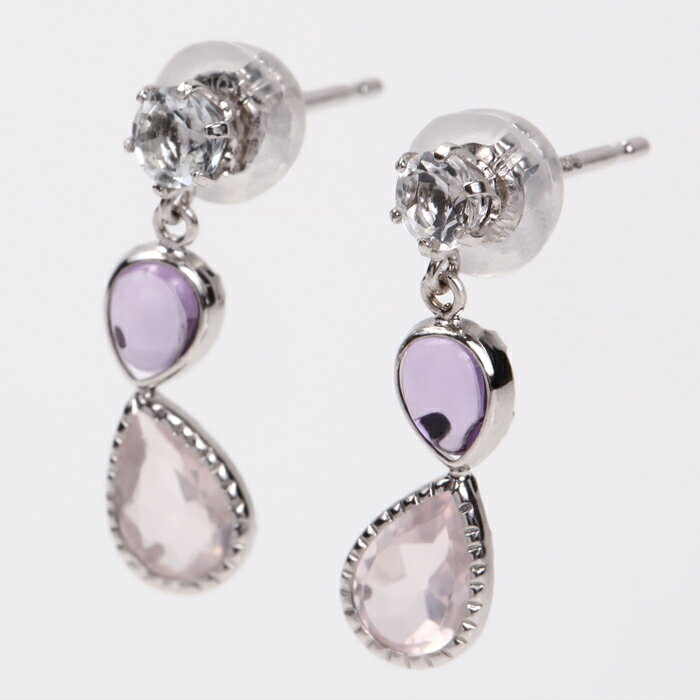 【全品送料無料】プラチナ アメシスト ホワイトトパーズ ローズクオーツ 紅水晶 パワーストーン シンプルデザイン 揺れる スタッドピアス人気 シンプル イヤリン...