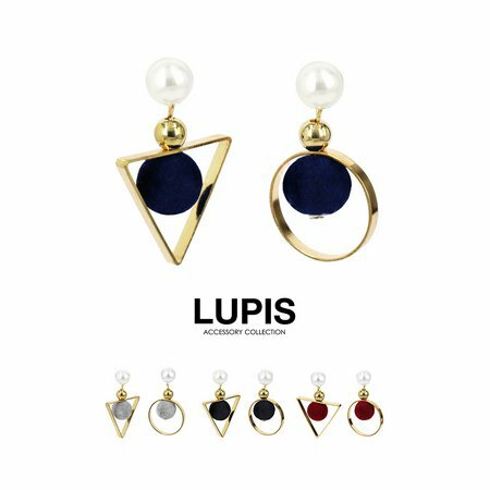 ピアス レディース パール ベロアボール アシンメトリー アシメ トライアングル サークル 安い 激安 LUPIS ルピス