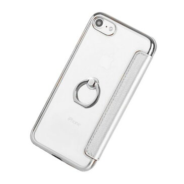 iphoneケース スマホケース 手帳型 バンカーリング付き リング ポケット付き 収納 クリア iphone7 iphone8 iPhoneSE(第2世代) シルバー ピンク