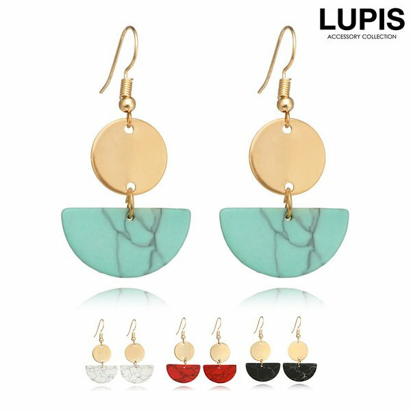 ピアス レディース フックピアス マーブル プレート ハーフサークル ブルー レッド ホワイト ブラック 大ぶり 激安 安い プチプラ LUPIS ルピス