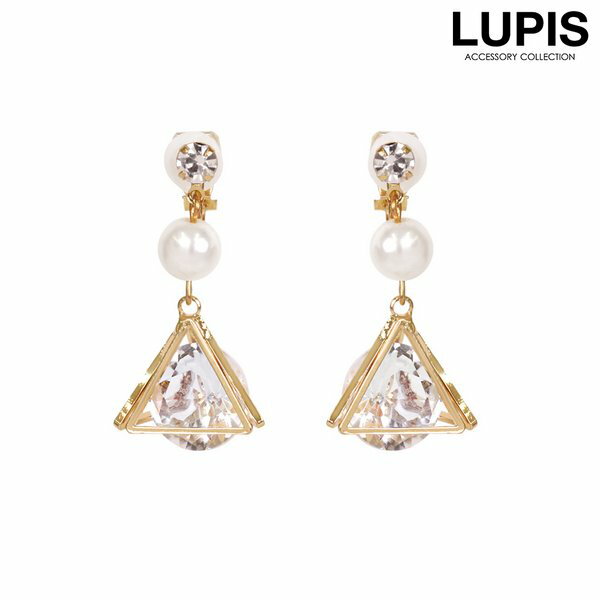イヤリング パール トライアングル ストーン クリップ 揺れる 上品 オケージョン お呼ばれ 立体 激安 安い プチプラ LUPIS ルピス