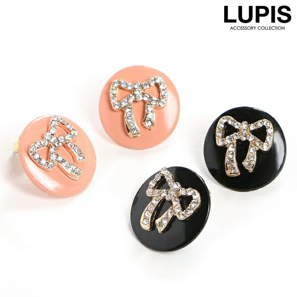 サークルリボンパヴェピアス リボン サークル パヴェ ブラック ピンク おしゃれ 安い 激安 LUPIS ルピス
