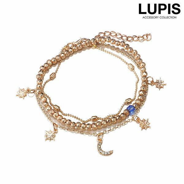 アンクレット レディース セット 二個入り スターダスト ムーン パヴェ ビーズ レイヤード シンプル 激安 安い プチプラ LUPIS ルピス