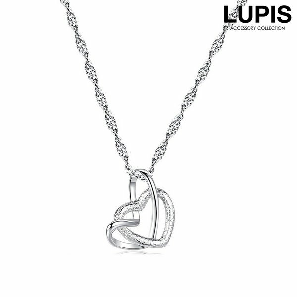 ネックレス レディース ハート ツインハート シンプル スクリューチェーン 華奢 繊細 上品 プラチナ仕上げ 高見え 安い 激安 LUPIS ルピス