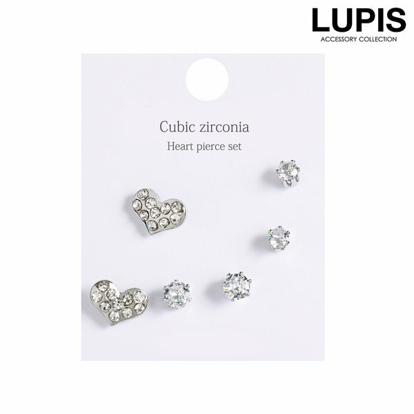 ピアス セットピアス セット シンプル キュービックジルコニア レディース ハート パヴェ クリア 小さめ 安い 激安 LUPIS ルピス