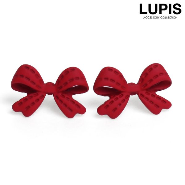 ピアス リボン 韓国っぽ S925ポスト ステッチ マットカラー 大人ガーリー かわいい レッド おしゃれ 安い 激安 LUPIS ルピス