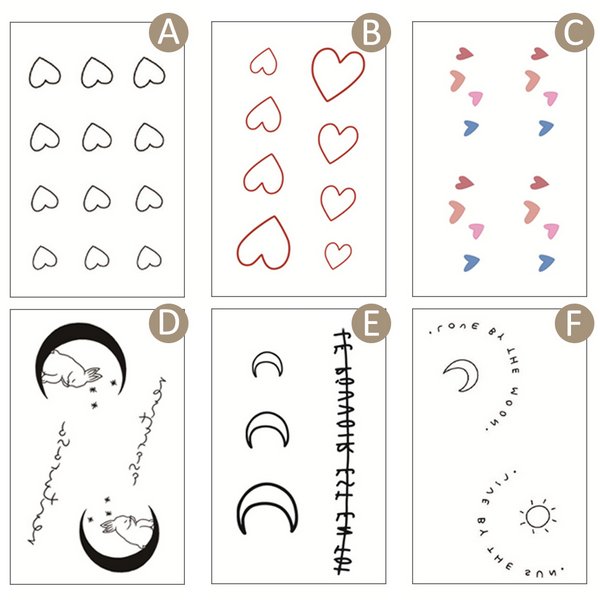 タトゥーシール ハート 文字 メッセージ くま スマイル 筆記体 ラブ ロゴ うさぎ ムーン 月 惑星 韓国 韓国っぽ かわいい 線画 激安 安い プチプラ