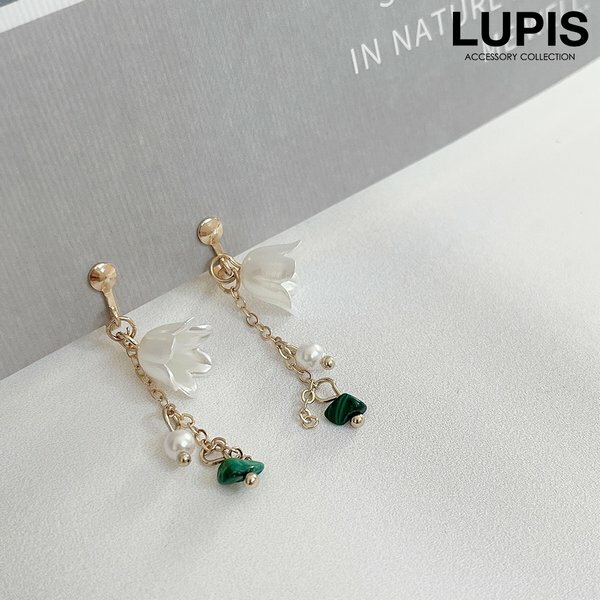 イヤリング フラワー すずらん パール 揺れる ストーン チェーン ガーリー 上品 韓国 クリップ式 安い 激安 LUPIS ルピス