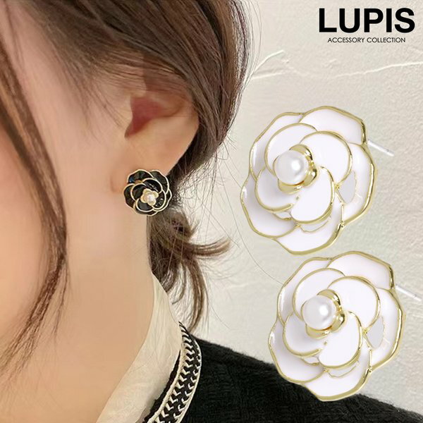 ピアス レディース カメリア フラワー ガーリー 上品 レトロ モノトーン シンプル おしゃれ かわいい 大人 ハレの日 お呼ばれ 華やか 韓国っぽ 安い 激安...