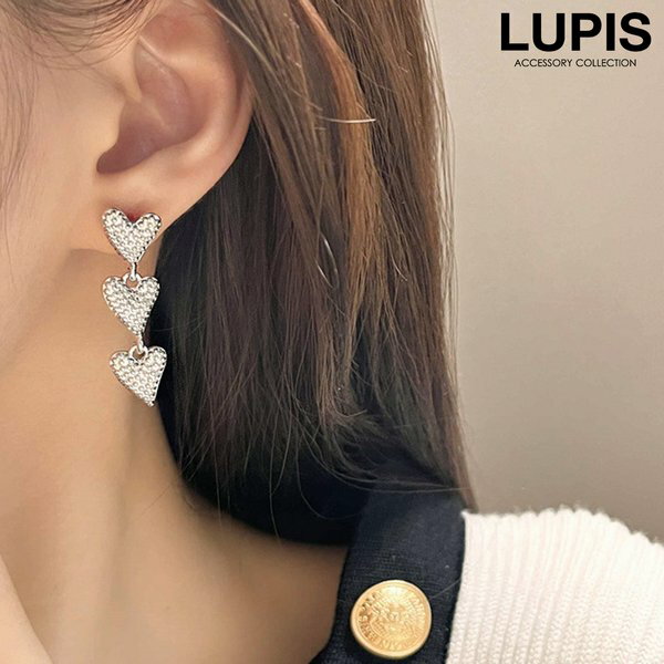 イヤリング レディース ハート 3連 メタル クール カジュアル ガーリー かわいい 大人っぽ シルバー 韓国 韓国っぽ 安い 激安 LUPIS ルピス
