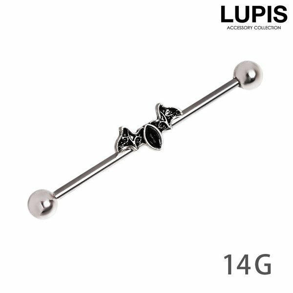 ボディピアス ストレートバーベル インダストリアル 14G サージカルステンレス 金属アレルギー対応 つけっぱなしOK コウモリ ハロウィン 安い 激安 LUP...