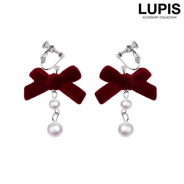 イヤリング レディース リボン パール ベロア 秋冬 ガーリー かわいい 上品 華やか クラシカル 韓国 韓国っぽ 安い 激安 LUPIS ルピスのサムネイル
