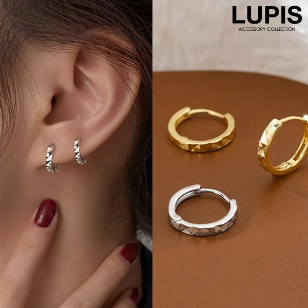 ピアス レディース フープピアス メタル シンプル 上品 キラキラ ジオメトリーカット 多面カット 小ぶ..