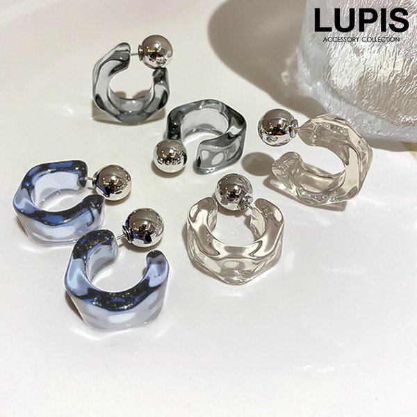 ピアス レディース バックキャッチ メタルボール アクリル 変形 ワイドフープ おしゃれ カジュアル 高見え激安 安い プチプラ LUPIS ルピス