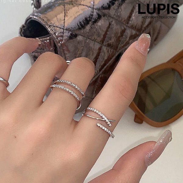 リング レディース エレガント シンプル 上品 華やか パヴェ ストーン 2連 3連 クロス 華奢 キラキラ 女っぽ きれいめ オフィス 韓国 韓国っぽ lupis ルピス 安い 激安 プチプラのサムネイル