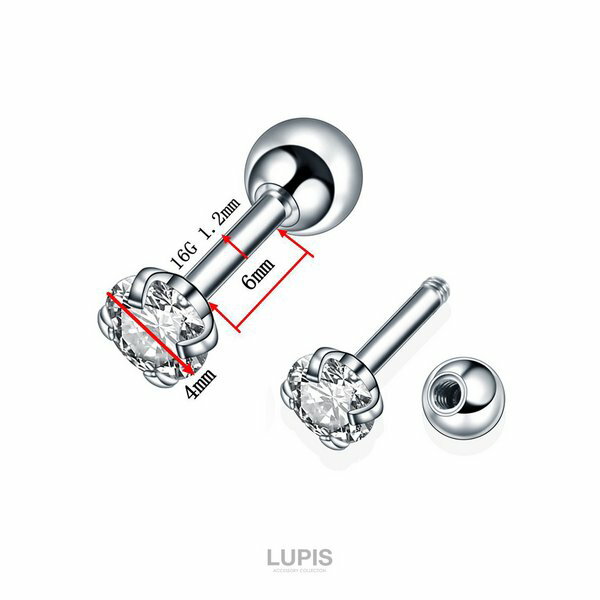 ボディピアス 16G ストレートバーベル サージカルステンレス 金属アレルギー対応 つけっぱなしOK ストーン 軟骨ピアス セカンドピアス 安い 激安 LUPIS ルピス