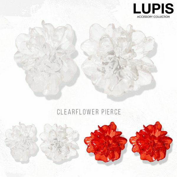ピアス レディース フラワー お花 クリア 透明 ワンポイント 韓国 ガーリー おしゃれ レッド 安い 激安 LUPIS ルピス