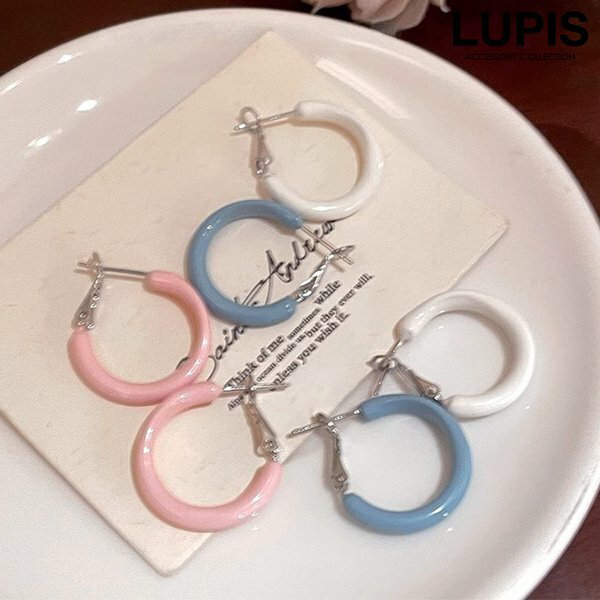 ピアス レディース フープピアス シンプル ミルキーカラー かわいい カジュアル 上品 華やか ワンポイント 韓国 韓国っぽ lupis ルピス 安い 激安 プチプラ