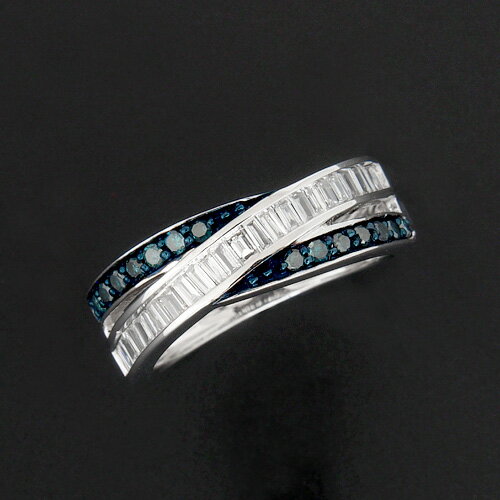 18金 合計0.5ct ブルーダイヤモンドリング テーパーカットダイヤ K18WG ホワイトゴールド 0.5カラット 指輪 ダイアモンド レディース プレゼント...