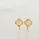 18金 ダイヤモンド 0.1ct 片耳0.05ct フラワーイヤリング 4弁 クローバー お花 パヴェ K18WG ホワイトゴールド K18YG イエローゴール...