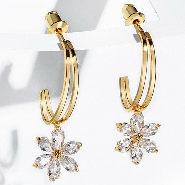 ピアス レディース スワロフスキー 揺れる 職場 K18金RGP シルバー925 金属アレルギー対応のサムネイル