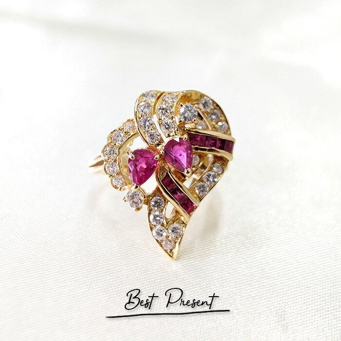 ルビー ダイヤモンド リング レディース K18 おしゃれ ルビーリング ダイヤリング イエローゴールド 指輪 天然ルビー 18金 18k 誕生石 7月 ジュエリー 天然石 バレンタイン ホワイトデー ギフト プレゼント ファッションリング 宝石 Ruby