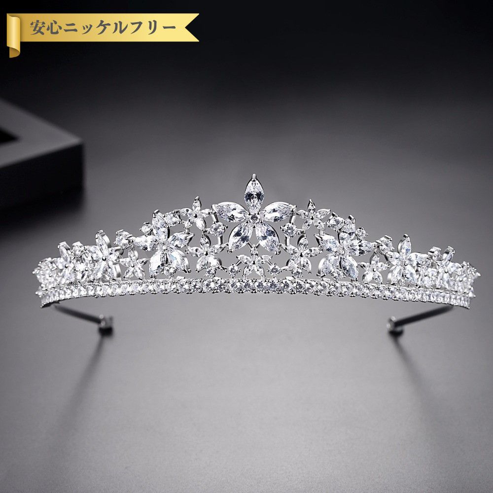 【全品70%OFFクーポン!!BLACKFRIDAYラストスパート3DAYSセール!先着500名様】 ティアラ キュービックジルコニア ホワイト 真鍮 シルバー...