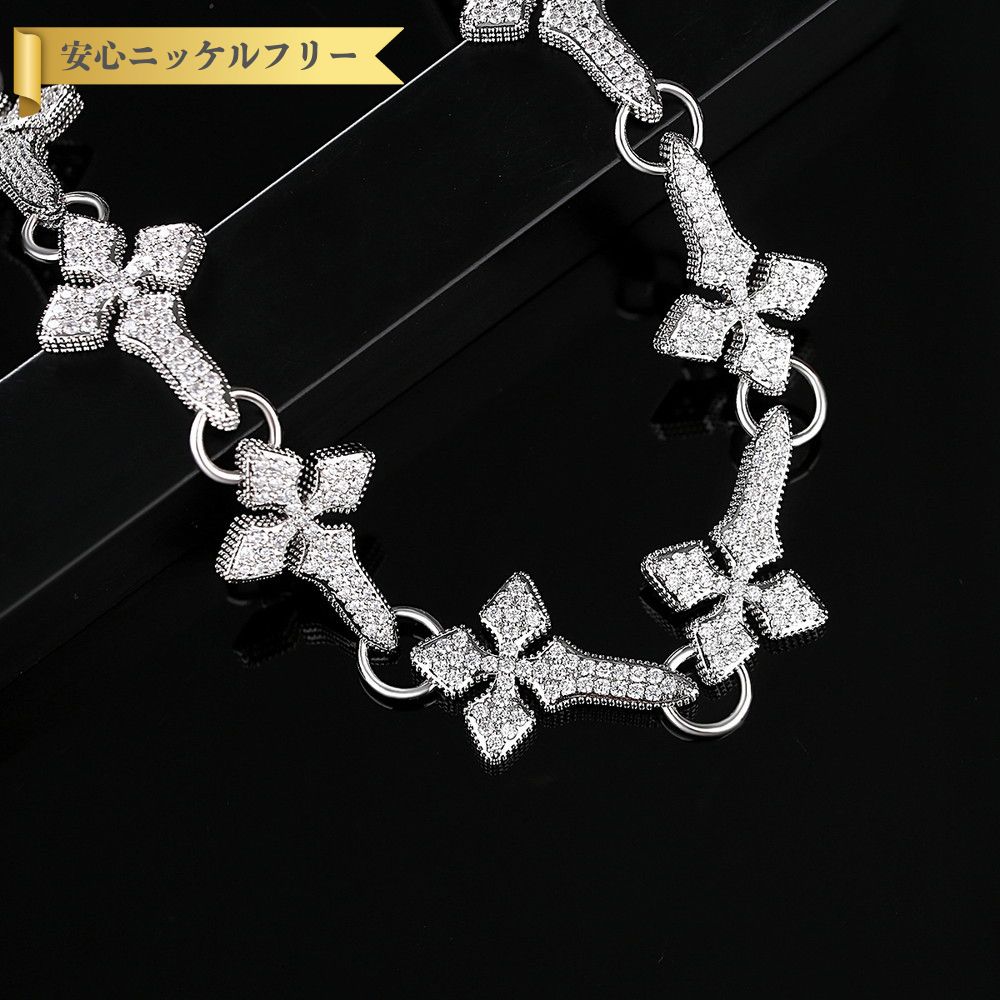 楽天ジュエリーサンフラワー【最大全品70％OFFクーポン!! サンフラワーセール】 ネックレス キュービックジルコニア ホワイト 真鍮 シルバー 引き輪 カジュアル モチーフ 十字架 クロス ユニセックス 男女兼用 63cm n19111340