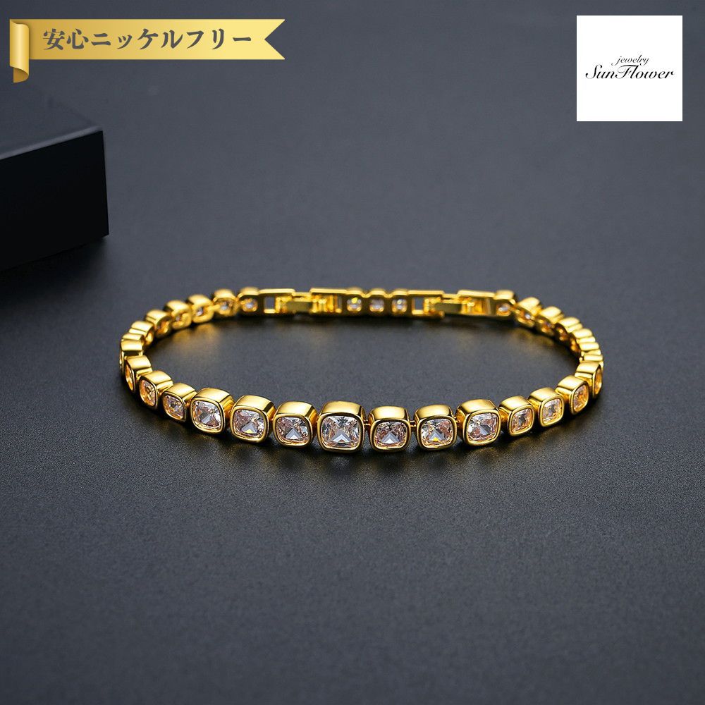 【全品70%OFFクーポン!!楽天スーパーSALEスタートダッシュセール!先着500名様】 ブレスレット レディース キュービックジルコニア ホワイト 真鍮 イエローゴールド シルバー b23030406