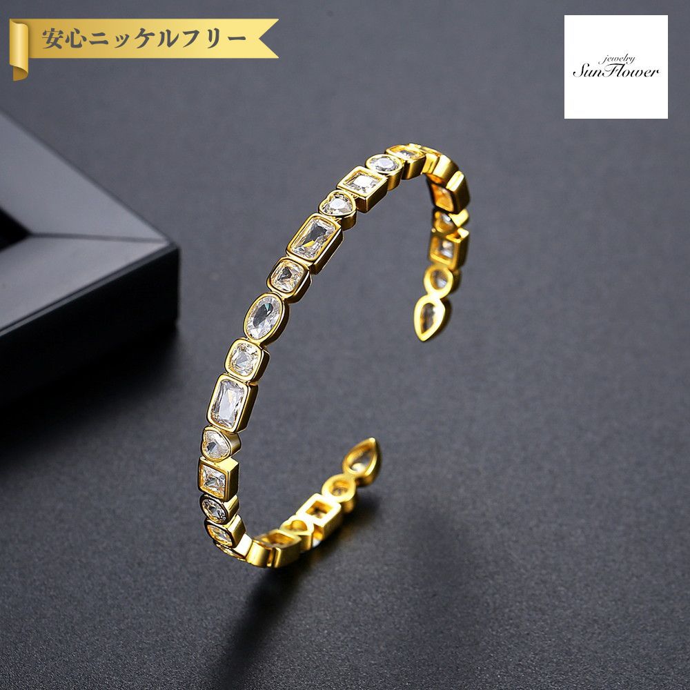 【50%OFFクーポン対象商品!!THANKS 3DAYSご愛顧感謝セール!先着500名様】 ブレスレット レディース キュービックジルコニア ホワイト 真鍮 イエローゴールド シルバー b23082409