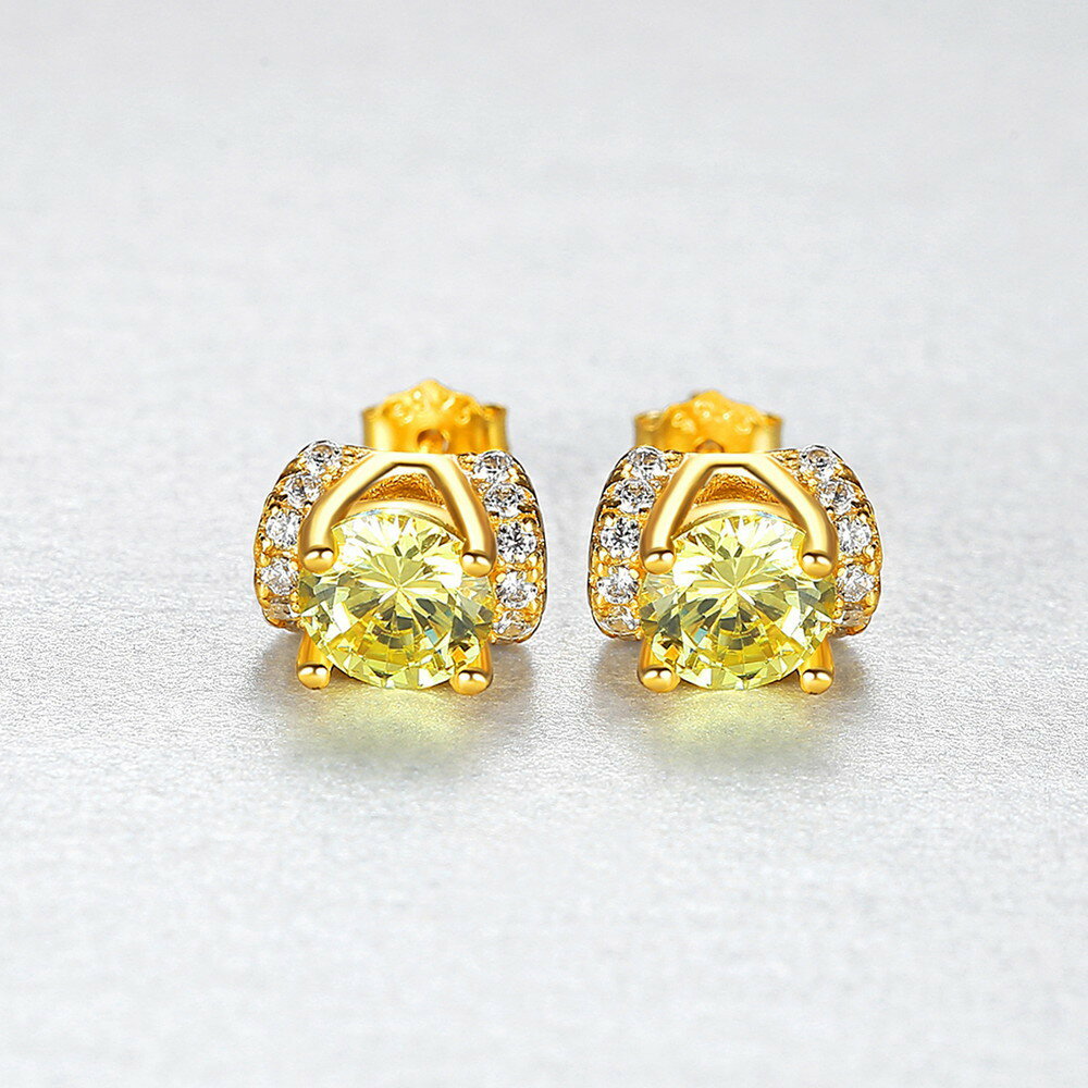 楽天JEWELRY SUNFLOWER【枚数制限60％OFFクーポン】 無料ラッピング対応済 送料無料 ピアス 両耳用 FORMICA Nanocrystal グリーン シルバー925 イエローゴールド スタッド ラウンド 4本爪 おしゃれ きれいめ イエローストーン ce0365