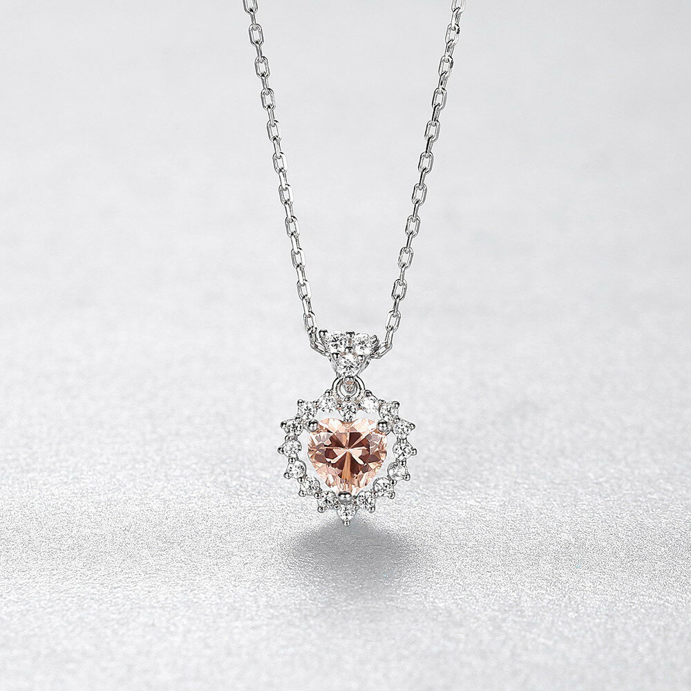 楽天JEWELRY SUNFLOWER無料ラッピング対応済 送料無料 ネックレス FORMICA Nanocrystal ピンク シルバー925 シルバー 小豆 アズキチェーン 引き輪 中粒 3本爪 ヘイロー モチーフ ハート はーと 40cm+5cm cn0630