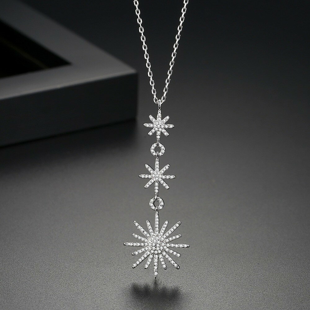 楽天JEWELRY SUNFLOWER無料ラッピング対応済 送料無料 ネックレス キュービックジルコニア ホワイト 真鍮 シルバー 小豆 アズキチェーン カニカン 揺れる ゆれる エレガント 大きめ 大ぶり 雪の結晶 40+5cm n17091918