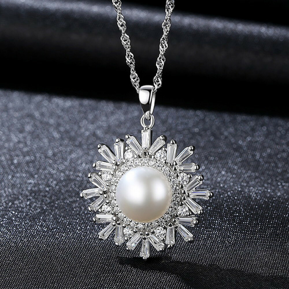 楽天JEWELRY SUNFLOWER無料ラッピング対応済 送料無料 ネックレス キュービックジルコニア 淡水パール シルバー925 ホワイト ピンク パープル シルバー スクリューチェーン 大粒 40+5cm 上品 大人 雪の結晶 pn0045